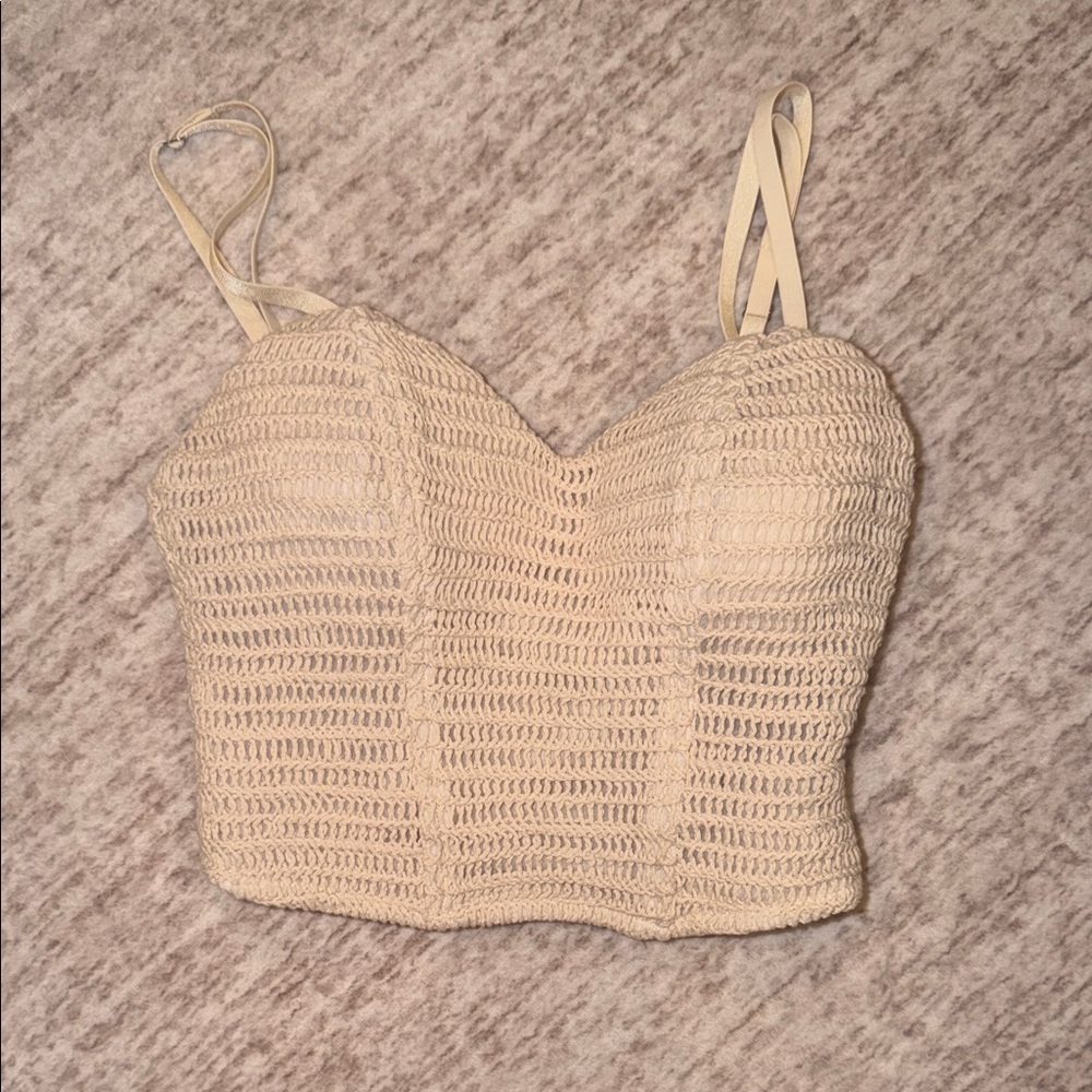 JLUXLABEL Beige Crochet Crop Top